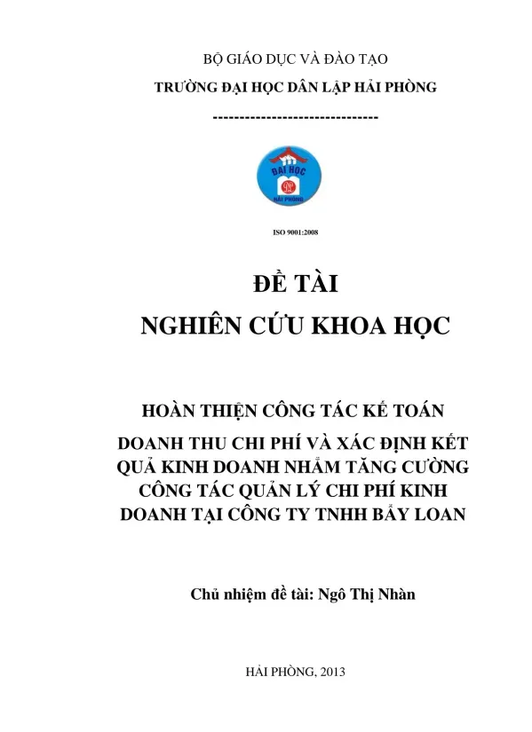 HOÀN THIỆN CÔNG TÁC KẾ TOÁN DOANH THU CHI PHÍ VÀ XÁC ĐỊNH KẾT QUẢ KINH DOANH NHẲM TĂNG CƢỜNG