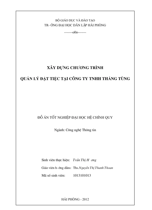 QUẢN LÝ ĐẶT TIỆC TẠI CÔNG TY TNHH THẮNG TÙNG