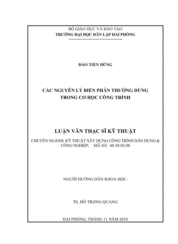 CÁC NGUYÊN LÝ BIẾN PHÂN THƯỜNG DÙNG TRONG CƠ HỌC CÔNG TRÌNH