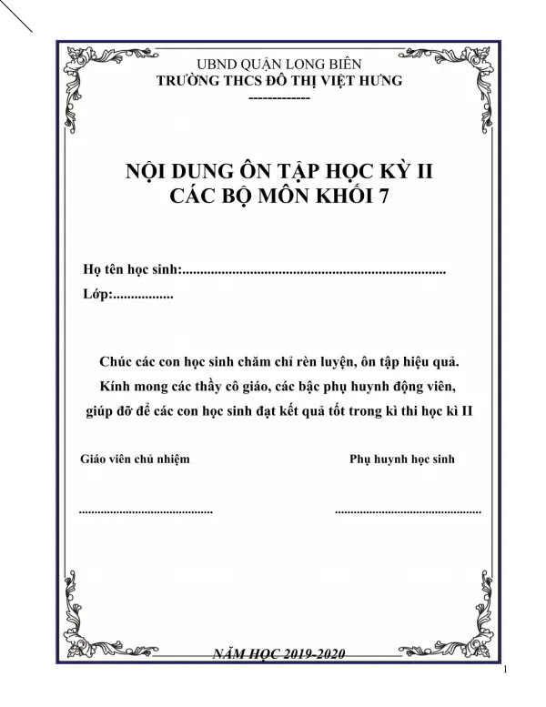 Nội dung ôn tập học kì II - Khối 7 (năm học 2019 -2020)