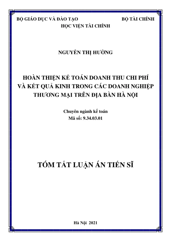 HOÀN THIỆN KẾ TOÁN DOANH THU CHI PHÍ VÀ KẾT QUẢ KINH TRONG CÁC DOANH NGHIỆP