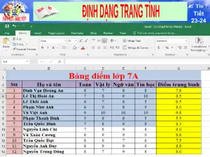 Định dạng trang tính Tin 7