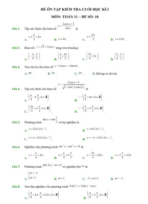 Đề thi Toán 11 học kì 1