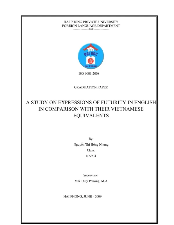 A study ON expressions of futurity in English in comparison with their Vietnamese