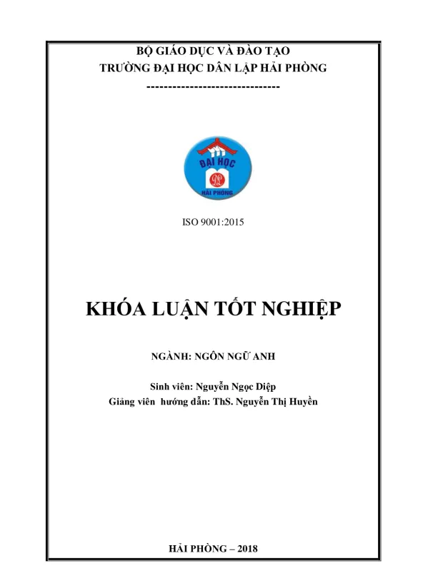 A STUDY ON HOW TO IMPROVE ENGLISH SPEAKING SKILL FOR RURAL HIGHSCHOOLERS IN HAI PHONG