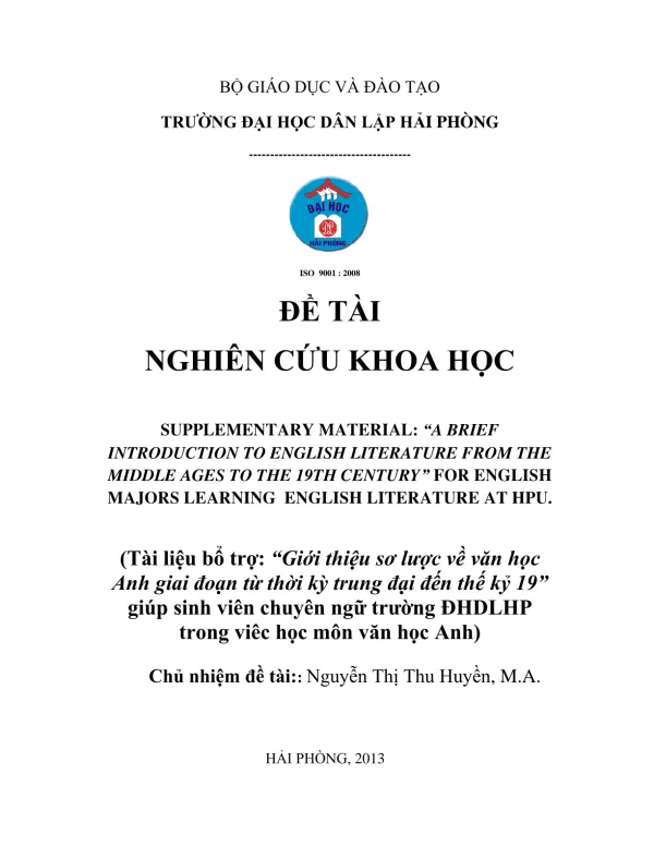 giúp sinh viên chuyên ngữ trường ĐHDLHP trong viêc học môn văn học Anh)