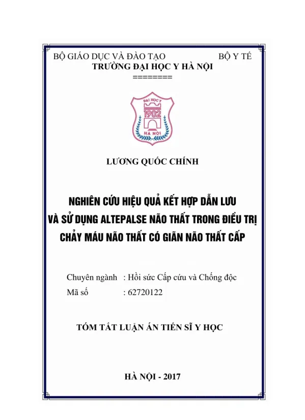 Chuyên ngành : Hồi sức Cấp cứu và Chống độc Mã số : 62720122