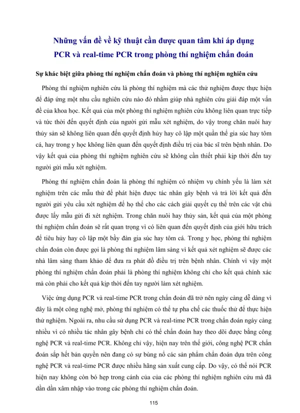 Những vấn đề về kỹ thuật cần được quan tâm khi áp dụng PRC và real - time PRC trong phòng thí nghiệm chuẩn đoán